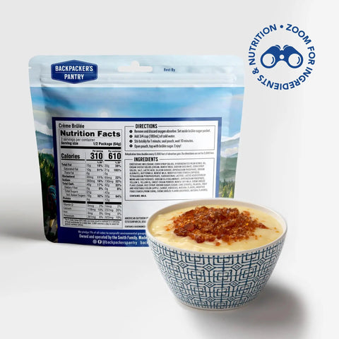 Creme Brulee Freeze Dried Backpacking Meal For Camping And Hiking Emergency Food package with dessert bowl