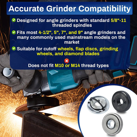 Three Piece 5/8-11 Angle Grinder Nut Set With D Ring Knurled Arbor Nut And Self-Locking Nut No-Fuss Quick Change Kit