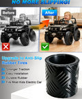 Heavy Duty Anti Slip Rubber Tire Grip Upgrade Kit For Kids Electric Cars Delivering Rock Solid Traction Hassle Free Control And Ridiculously Smooth Rolling Action Indoors Out before and after use comparison