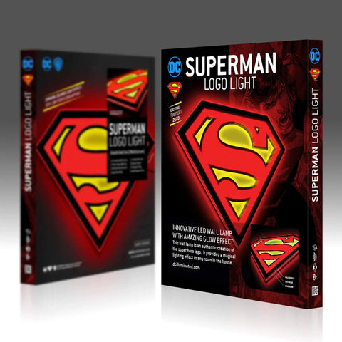 Packaging of Superman Table Lamp And Night Light With Luminescent Halo, 3D S Shield Crest Wall Light Mountable