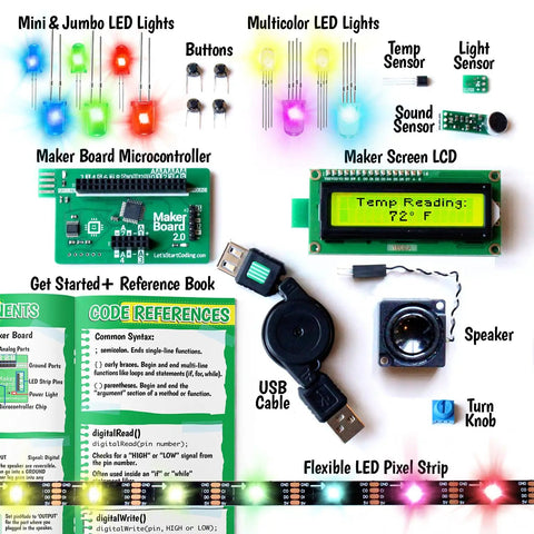 Code Ready Kids Coding Kit For Ages Eight To Twelve With 100 Plus Free Code And STEM Projects, Hands On Learning With C Plus Plus Programming, Fun Coding Games For Tweens, Great Gift For Techy Teens Of All Genders. kit parts layout