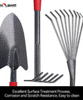 Heavy Duty 6 Piece Garden Tool Set with trowel and rake, durable hand tools for digging and weeding, corrosion-resistant steel