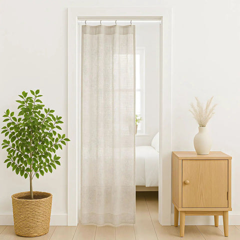 Adjustable Tension Curtain Rod Set 26 To 48 Inches 6 Pack Tool Free Install Easy Twist White Strong Secure Rods displayed in doorway