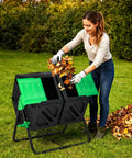Dual Chamber Compost Tumbler With 34 Point 5 Gallon Capacity, Outdoor Rotating Composter With Aeration And Two Sliding Doors