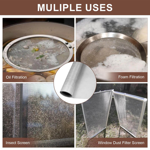 Heavy Duty 304 Stainless Steel Mesh Screen 200 Mesh for DIY Projects and Garden Use with multiple filtration examples