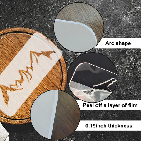 Super Slick Mountain Range Router Template Hella Thick Clear Acrylic Charcuterie Stencil on cutting board with arc shape