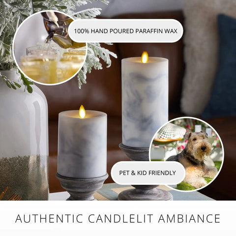 Cozy Marble LED Candle With Realistic Moving Flame Battery Operated And Unscented Remote Ready Not Included Safe Home Decor Glow on wood holders