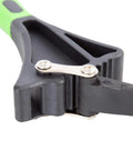 Close-up of green handle on Two Piece Rubber Strap Wrench Set For Oil Filters, Pipes, Faucets, And Jar Openers, Adjustable Non Slip