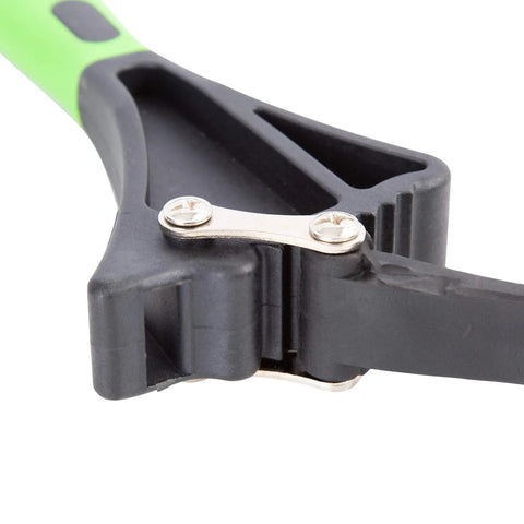 Close-up of green handle on Two Piece Rubber Strap Wrench Set For Oil Filters, Pipes, Faucets, And Jar Openers, Adjustable Non Slip