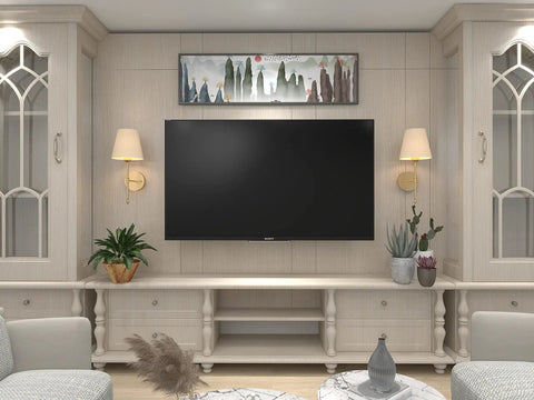Battery Operated Dimmable Wall Sconce Set of 2 with Remote Control by TV in living room, non-hardwired