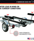 Adjustable Boat Trailer Bunk Board Guide On with black marine carpet, 21 in height, on galvanized steel frame for stability.