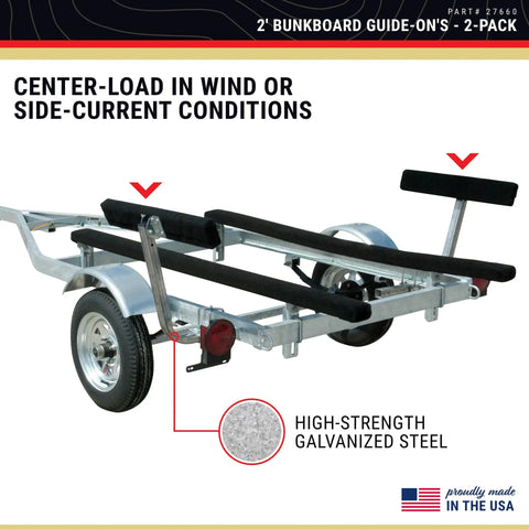 Adjustable Boat Trailer Bunk Board Guide On with black marine carpet, 21 in height, on galvanized steel frame for stability.