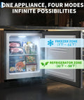 One Point One Cubic Foot Upright Freezer With Single Door And Adjustable Shelf In Matte Black showing organized storage for frozen groceries and drinks.