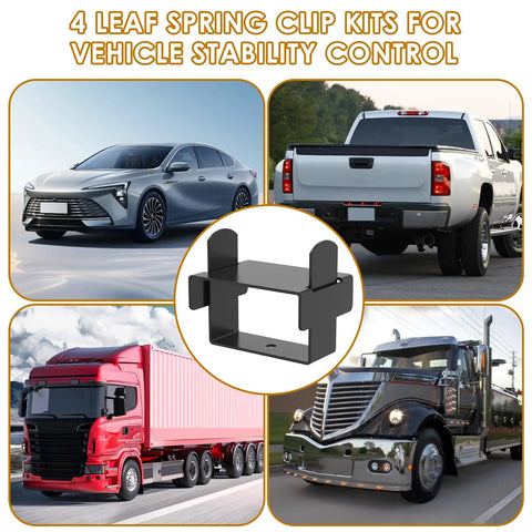 Upgrade Your Ride With This 4-Piece Stainless Steel Leaf Spring Clamp Kit For Easy Repair And Serious Stability On Trucks Campers Or Trailers When Towing Heavy Loads It Slaps Right On To Lock The Axle And Give You A Smooth Sailing Experience Without Any. black leaf spring clamp kit for 2.5-inch springs, shown with trucks and trailers