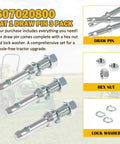 Cat 1 Draw Pin For 3 Point Hitch Tractors, Five And A Half Inch, Three Pack, Heavy Duty Tractor Hitch Pin Set with hex nut and lock washer
