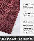 All Season Waterproof Front Door Mat With Drainage Holes For Indoor Outdoor Use Heavy Duty Non Slip Doormat For Entrance Garage Patio And Entryway 29.5 By 17 Inches Red with built tough weather max features and grooves close-up