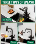 Fapully Pull-Down Kitchen Faucets, 3 Way Kitchen Sink Faucet with Pull Down Sprayer showcasing three splash options in oil rubbed bronze.