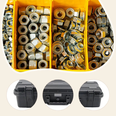 Rugged Portable Storage Case For Tools And Gear with compartments holding metal hardware, waterproof and shockproof design