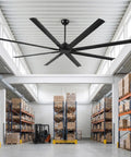84 Inch HVLS Industrial Ceiling Fan With Heavy Duty Aluminum Blades Rust Proof Coating Quiet DC Motor in a warehouse setting