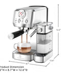 Straight Up Premium Barista Grade Semi Automatic Espresso Machine With Self Cleaning Milk Frother brewing cappuccino.