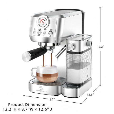 Straight Up Premium Barista Grade Semi Automatic Espresso Machine With Self Cleaning Milk Frother brewing cappuccino.