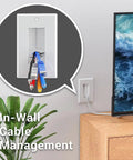 4 Pack Brush Wall Plate With Low Voltage Mounting Bracket For Hassle Free Cord Routing In Bright White Trim Great For Home Or Office A Tight No Wiggle Seal Clean Finish, showing in-wall cable management with wires.