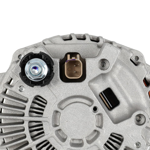 Close-up of New Ready To Roll Alternator For Chrysler 200 And Sebring 2.4L 2007-2014 Compatible Models, showing connection points.