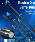 Heavy Duty Electric Drum Barrel Pump For 55 Gallon Drums with adjustable lengths of 33.5" and 49" for efficient fluid transfer.