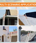 Two In One Ladder Stabilizer For Roof Access With Horizontal And Vertical Ridge Extensions shown in multiple roof scenarios
