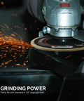 Close-up of 10 Pack Aluminum Oxide Flap Discs for angle grinder cutting metal with sparks flying, 4.5 inch T27 wheel in use.