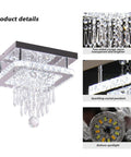 Square Crystal Chandelier LED Flush Mount Ceiling Light For Bedroom Dining Room Hallway And Bar Dope Modern Crystal Pendant Lamp With K9 Crystals Cool White Glow Elegant Living Room Fixture showing intricate details and LED spotlight.