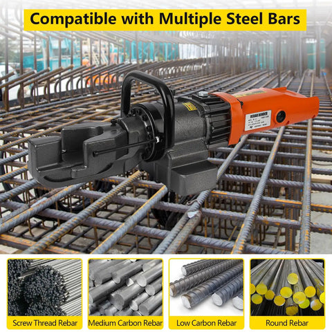 Heavy Duty Handheld 900W Electric Hydraulic Rebar Bender Machine for smoothly bending #5 steel rods on construction site.