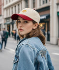 Woman wearing Pizza Of My Heart Funny Women Hat Adjustable Cap With Front Artwork in a casual street setting