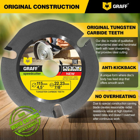 SpeedCutter Four And One Half Inch Wood Carving Disc For Angle Grinder Circular Saw Blade For Cutting Sculpting And Shaping With Seven Eighth Inch Arbor 115mm All In One Woodworking Tool For Fast Smooth No Hassle Cuts