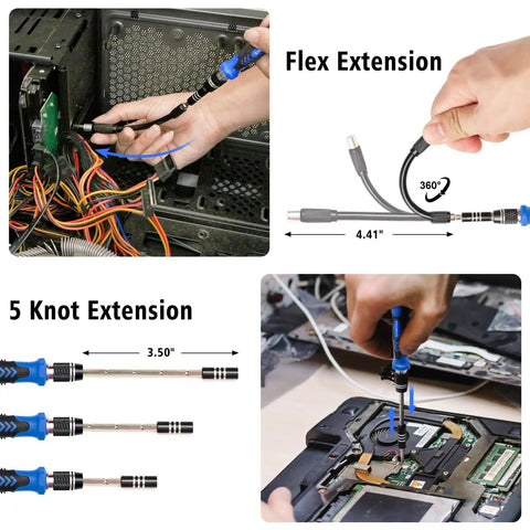 122 In 1 Magnetic Precision Screwdriver Set With Case used for electronics repair with flexible and knot extension features