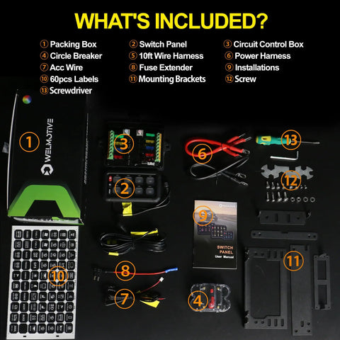 8 Gang Switch Panel With Auto Dimmable LED Touch Control And Memory Function 12V DC 720W Max 60A contents layout