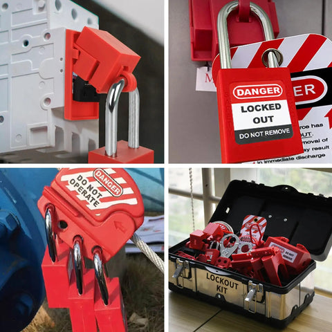 OSHA Compliant Lockout Tagout Kit With Clamp On Circuit Breaker Locks Hasps Safety Padlocks Universal Multi Pole Breaker Locks Lockout Tags And Nylon Ties In Pro Grade Portable Stainless Steel Box