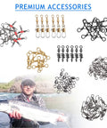 190 Piece Fishing Swivels Kit With 14 Types Including Ball Bearing Swivels, Rolling Barrel Snap, Three Way Crossline, Duo Lock Snap, Coastlock Snap, Crane Barrel, Corkscrew Swivels For Bass, Trout, Saltwater And Freshwater Tackle, assorted sizes and materials