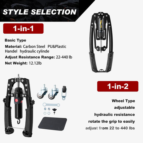 Twister Arm Exerciser With Adjustable Hydraulic Resistance From 22 To 440 Lbs, showcasing carbon steel frame and adjustable parts.