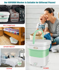 Tiny But Mighty Foldable Portable Washing Machine With Drainage Basket in RV, apartment, dorm, and home use scenarios.