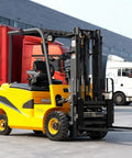 Heavy Duty Industrial Electric Forklift With Precision Steering, 4-Way Counterbalance Pallet Stacker in yellow, perfect for warehouse loading.