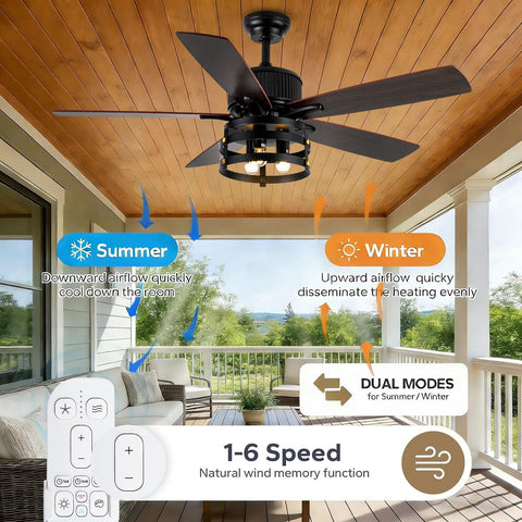 Dope Rustic Farmhouse Ceiling Fan With Lights Retractable 36 Inch Black Industrial Cage Remote Control 6 Speeds on patio