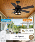Rustic 36 Inch Ceiling Fan With Lights And Remote, caged design, on porch with dual modes for summer and winter
