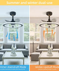 19 Inch Modern Ceiling Fan With Dimmable LED Light, Black Low Profile Ceiling Fan With 3 Reversible Blades, Dual Season Use