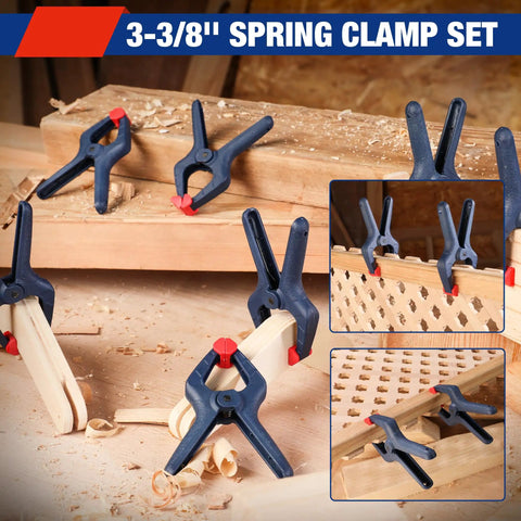 16 Piece Nylon Spring Clamp Set With 3 3/8 Inch Adjustable Jaw Pads For Woodworking, Photography Backdrops, And DIY Projects