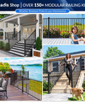 Top Shelf Heavy Duty Modular Aluminum Deck Railing Kit Four Pack 42 Inch Guardrail Height 8 Foot Sections Ibc Irc Astm Compliant Wobble Free Easy Setup For Porches And Stairs on modern decks and stairs.