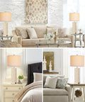Set of 2 Farmhouse Table Lamps with 3-Way Dimmable Touch Control, Rustic Resin Nightstand Lamps with USB Ports, shown in living room.