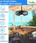 Outdoor Hanging Ceiling Fan With Light And App Remote, 20 Inch Black Caged Fan For Gazebo, installed on pergola