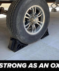 Heavy Duty Wheel Chocks With Handle 2 Pack For Campers Trailers And RVs Wide 6 Inch Footprint Grooved To Prevent Tire Slips