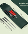10 Piece Mini Needle File Set With Diamond And Steel Files In Synthetic Leather Case with dimensions shown